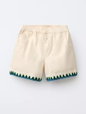 Zara Cream Shorts with Green and Blue Trim